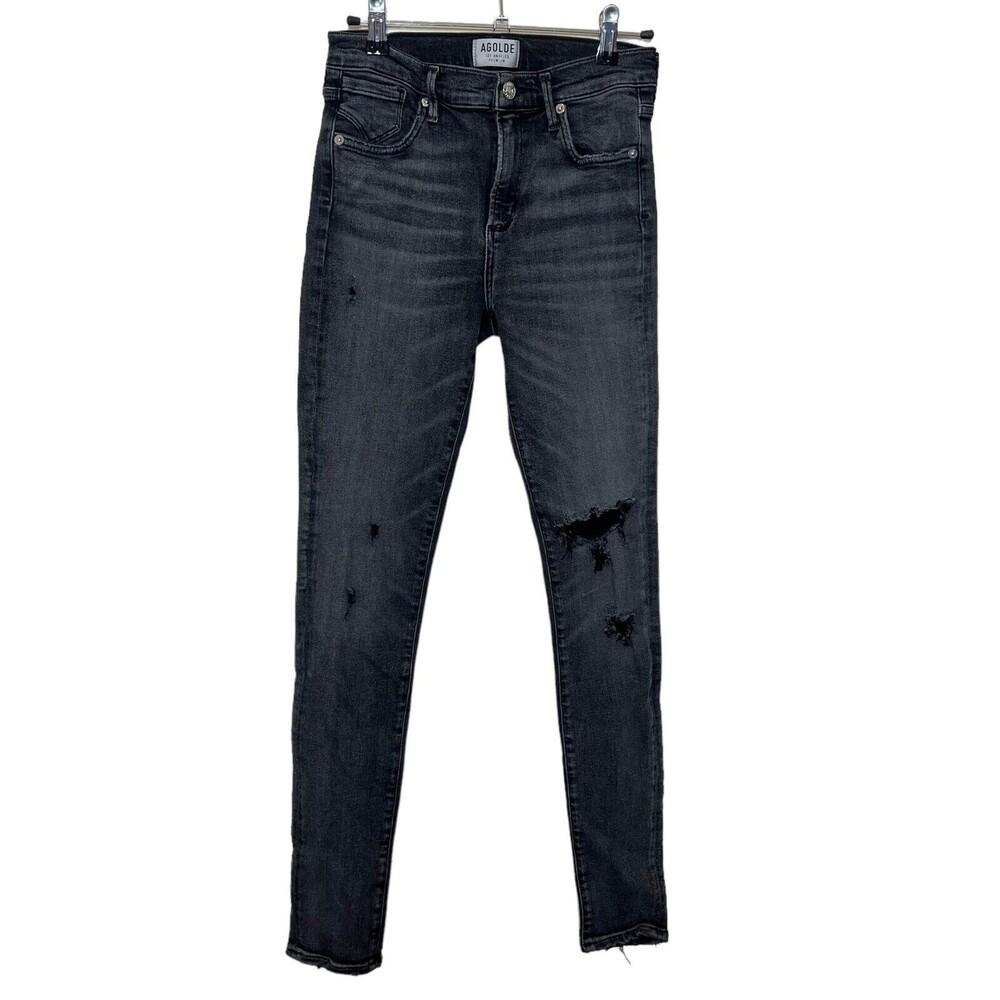 Agolde Sophie High Rise Skinny Distressed Jeans Women's 25 Dark Grey Silence - Picture 2 of 12